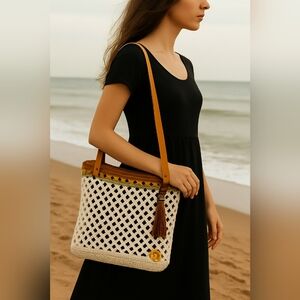 Handmade Chic Crochet Tote Bag with Yellow Handles
